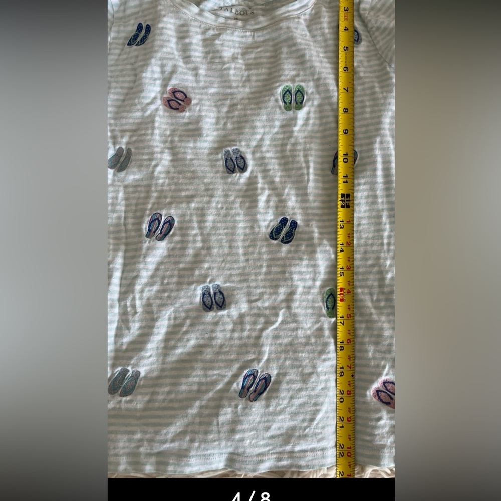 Talbots small striped top with embroidered flip flops. - Picture 5 of 9